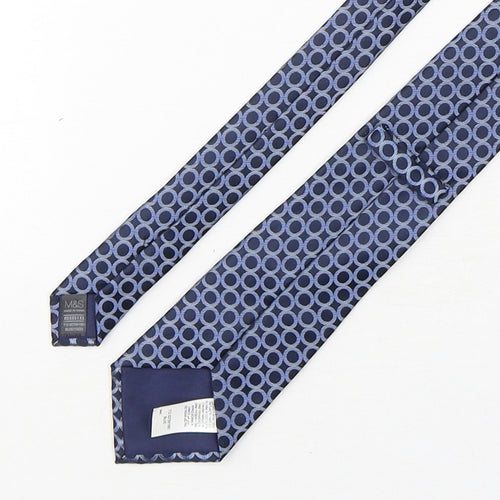 Marks and Spencer Mens Blue Geometric Polyester Pointed Tie One Size