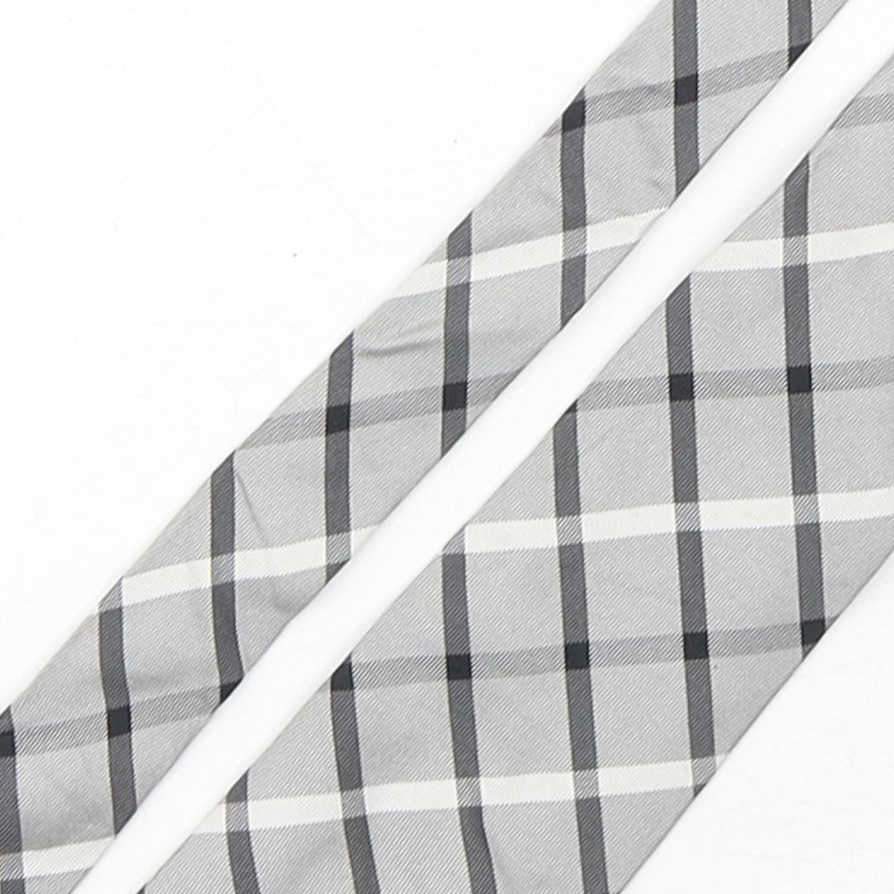 River Island  Mens Grey Plaids & Checks Silk Pointed Tie One Size