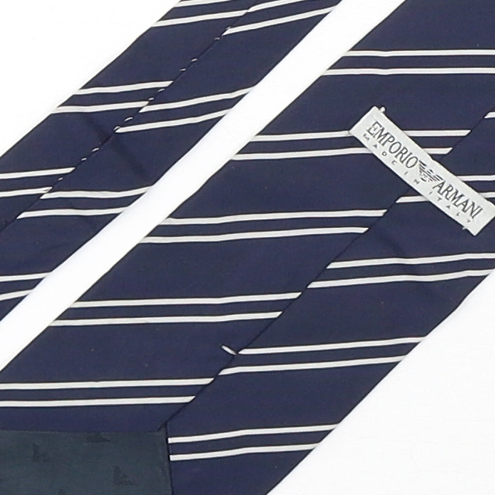 Emporio Armani Mens Blue Striped Silk Pointed Tie One Size