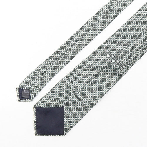 Marks and Spencer Mens Green Geometric Silk Pointed Tie One Size