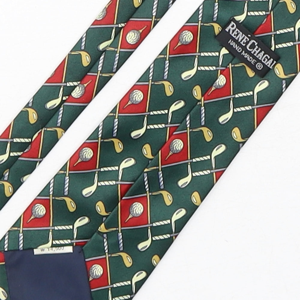 Rene Chagal Mens Multicoloured Geometric Silk Pointed Tie One Size - Golf