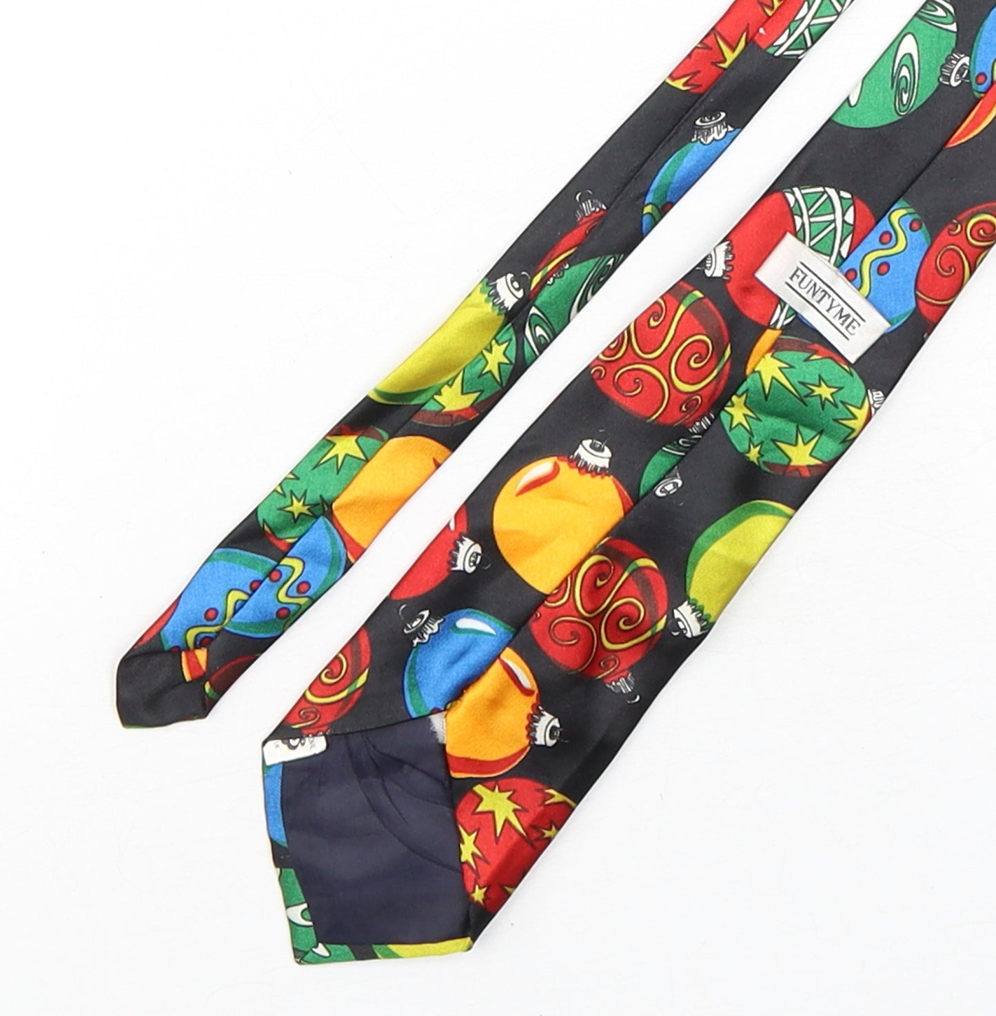 Fun Time  Mens Multicoloured Geometric Polyester Pointed Tie One Size - Christmas Baubles