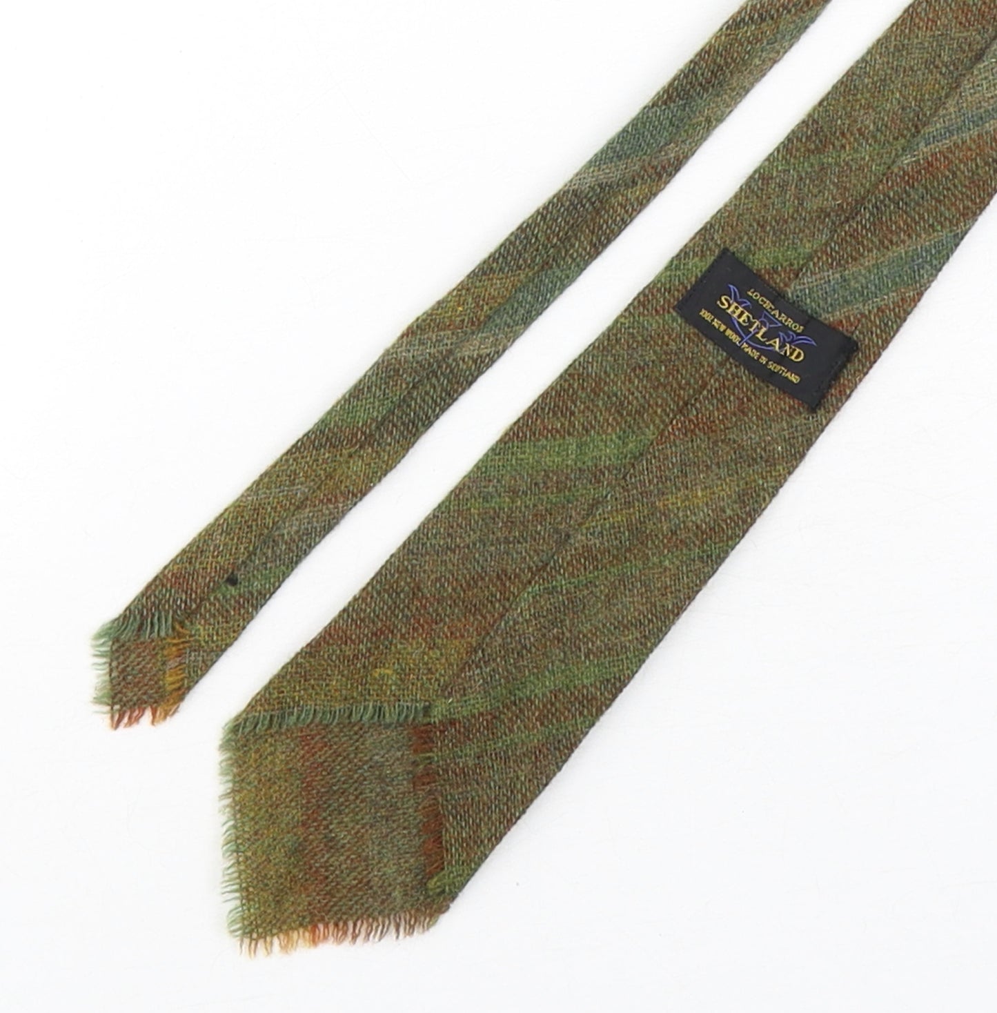 Shetland Mens Green Plaids & Checks Wool Pointed Tie One Size
