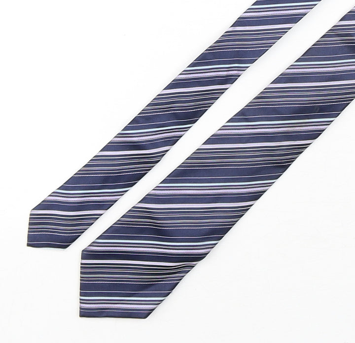 Linea Mens Blue Striped Silk Pointed Tie One Size