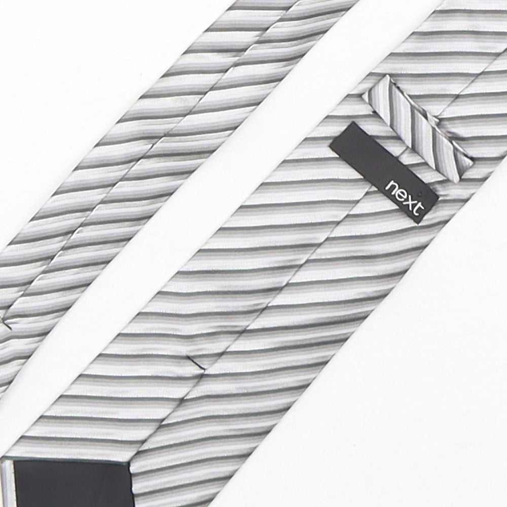 NEXT Mens Silver Striped Silk Pointed Tie One Size