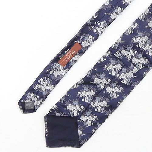 Marks and Spencer Mens Blue Floral Silk Pointed Tie One Size