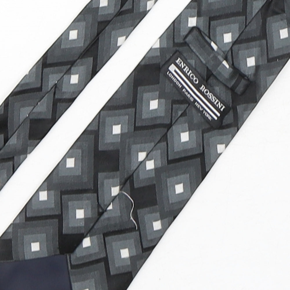 Enrico Rossini Mens Grey Geometric Silk Pointed Tie One Size