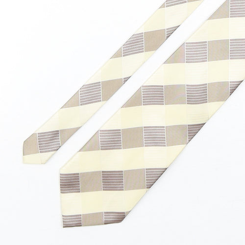 Carbunty Mens Beige Plaids & Checks Silk Pointed Tie One Size