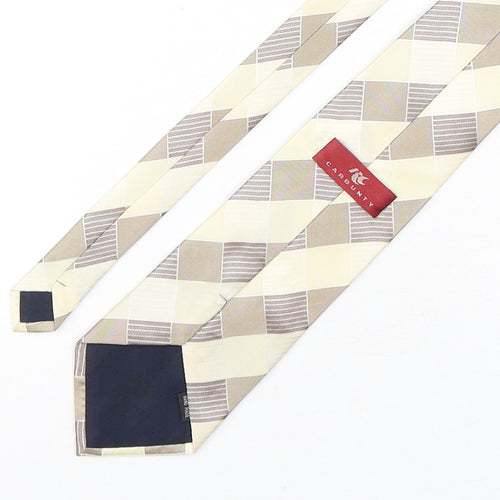 Carbunty Mens Beige Plaids & Checks Silk Pointed Tie One Size
