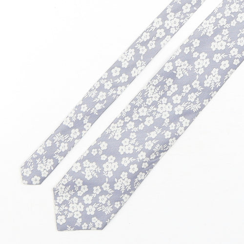Man at LA Mens Grey Floral Silk Pointed Tie One Size