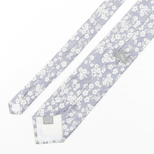 Man at LA Mens Grey Floral Silk Pointed Tie One Size