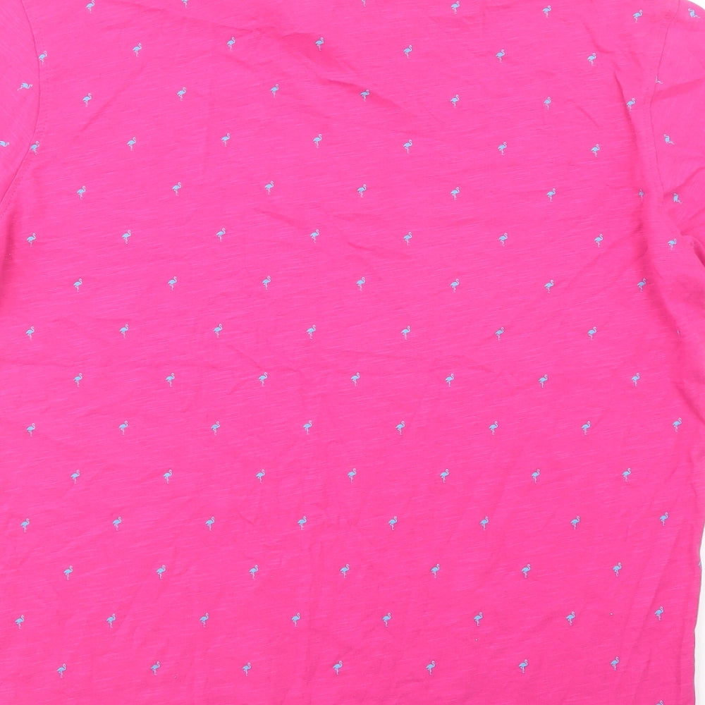 Dunnes Stores Mens Pink Geometric Cotton  Polo Size M Collared Button - Flamingo Print