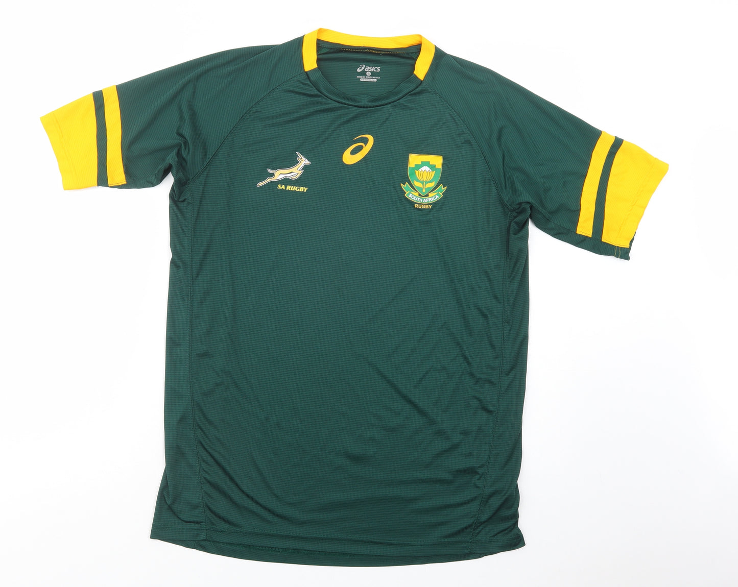 ASICS Mens Green  Polyester Jersey T-Shirt Size L Crew Neck Pullover - South Africa Rugby