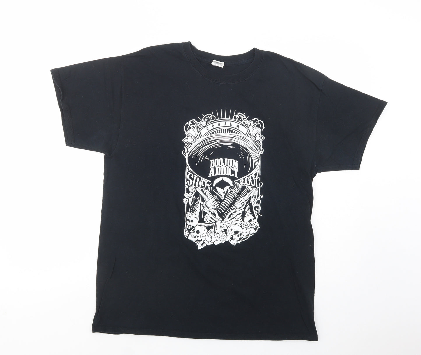 Gildan Mens Black  Cotton  T-Shirt Size L Crew Neck  - Skulls