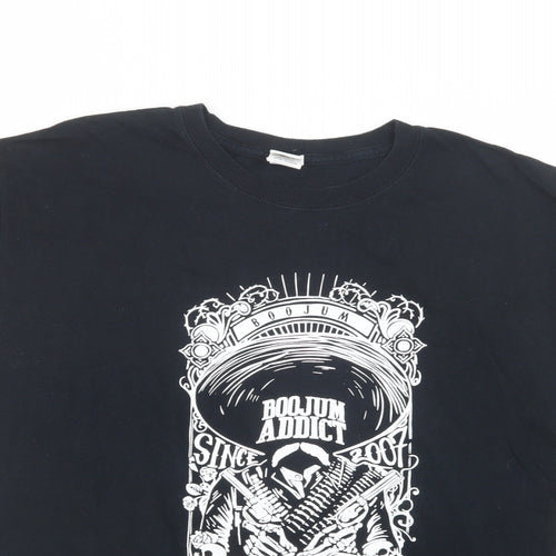 Gildan Mens Black  Cotton  T-Shirt Size L Crew Neck  - Skulls