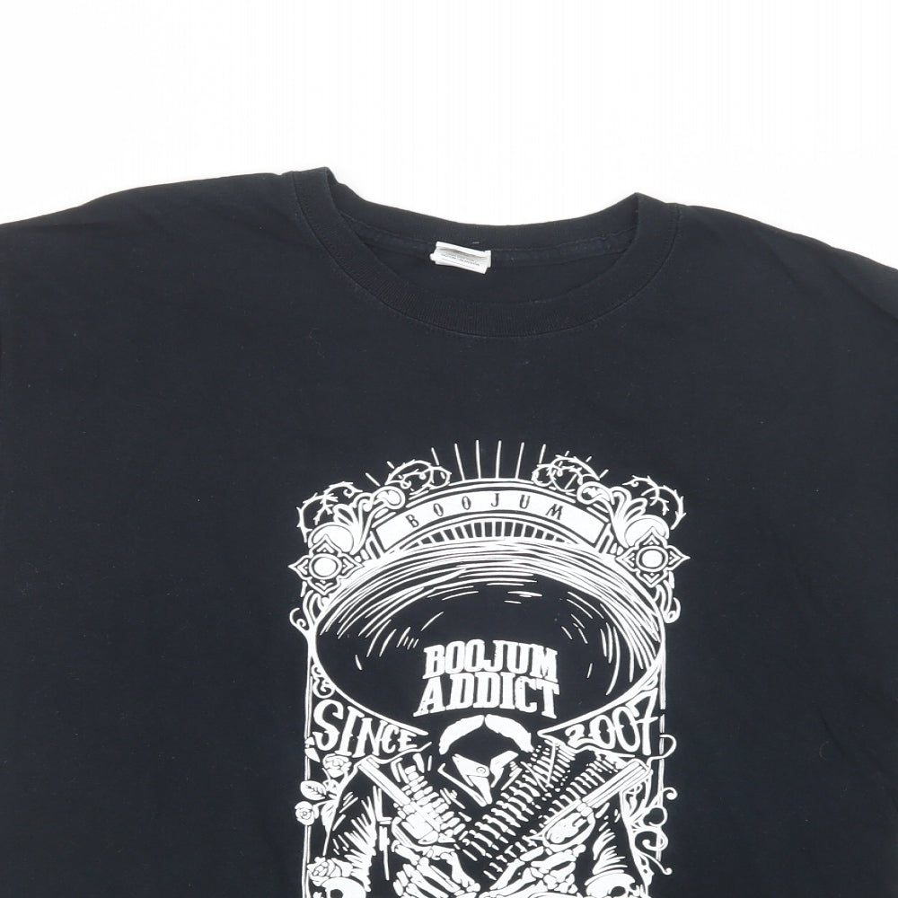 Gildan Mens Black  Cotton  T-Shirt Size L Crew Neck  - Skulls