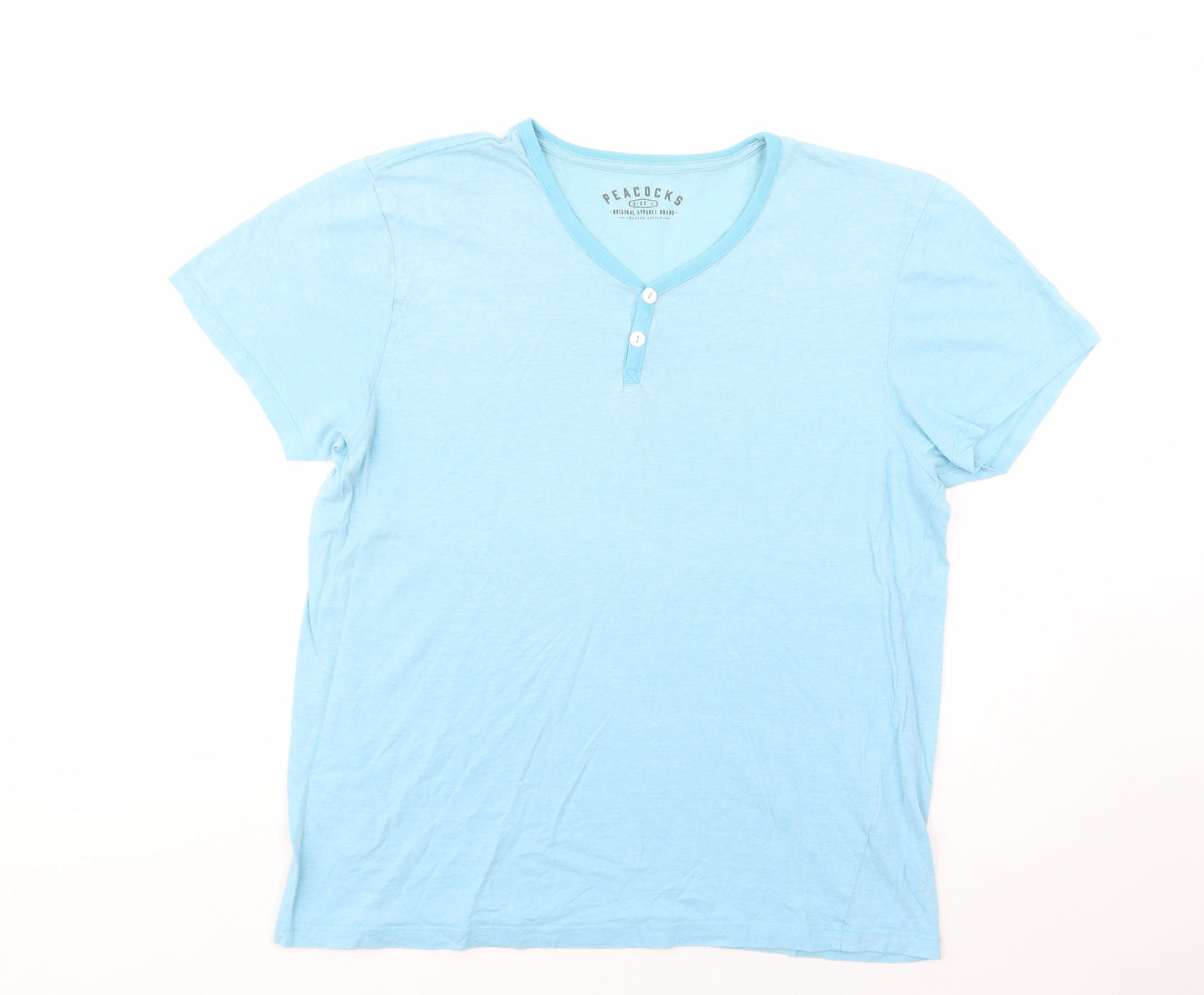 Peacocks Mens Blue  Cotton  T-Shirt Size L V-Neck