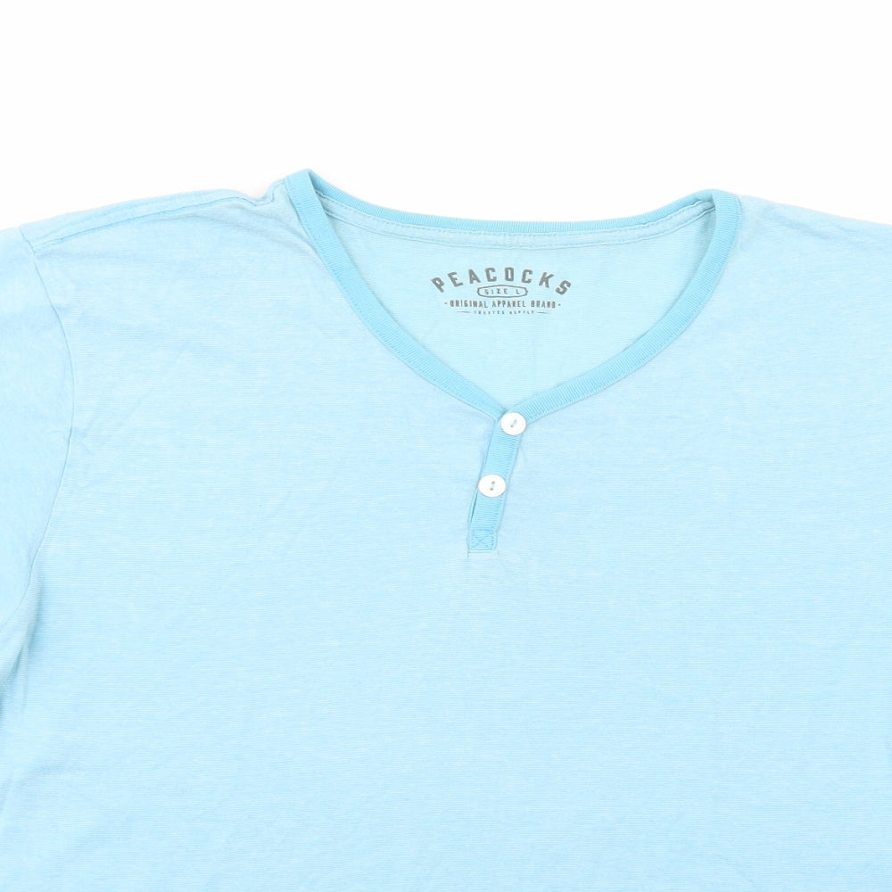 Peacocks Mens Blue  Cotton  T-Shirt Size L V-Neck