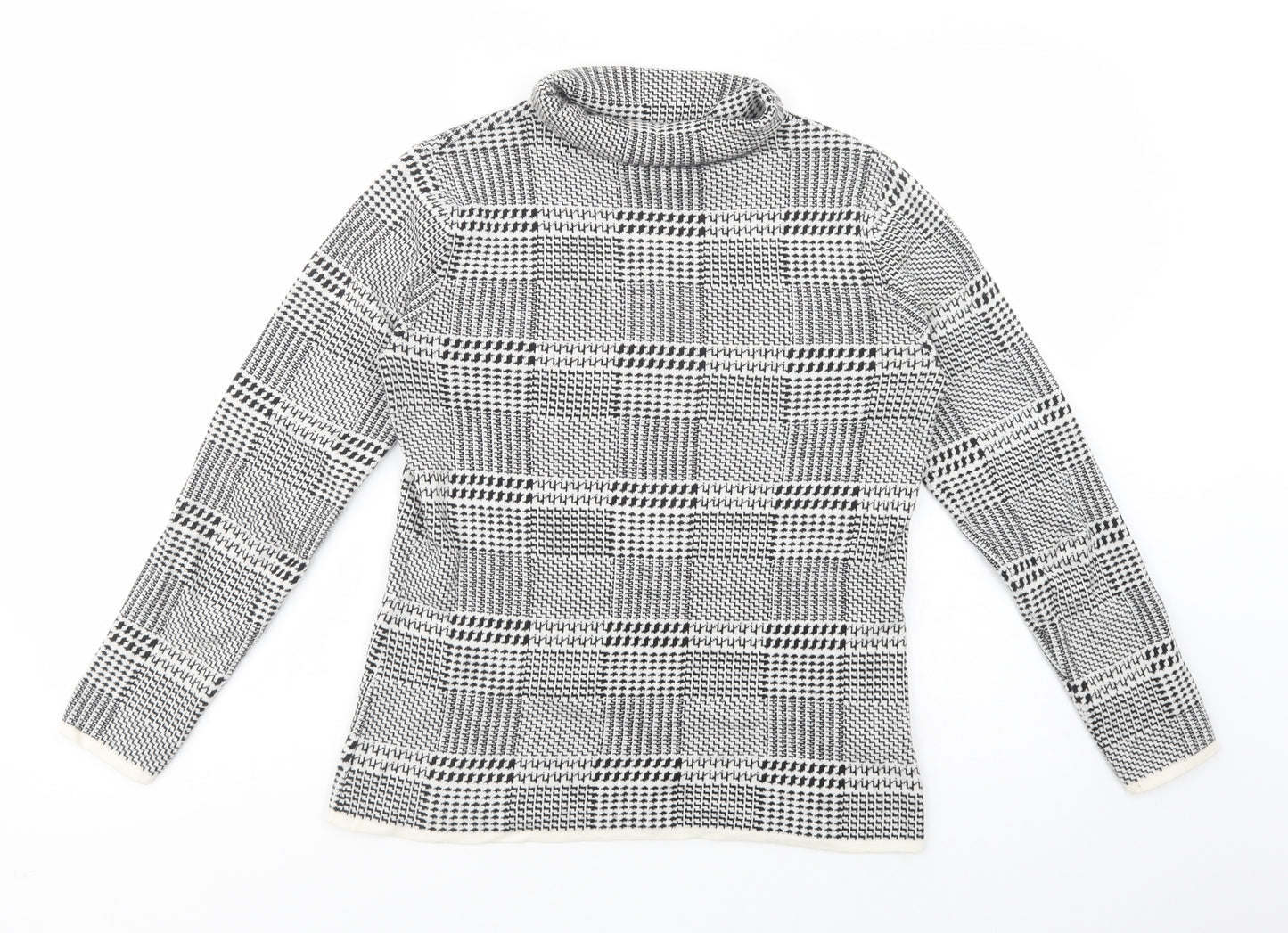 Viyella Womens Black Roll Neck Geometric Cotton Pullover Jumper Size M