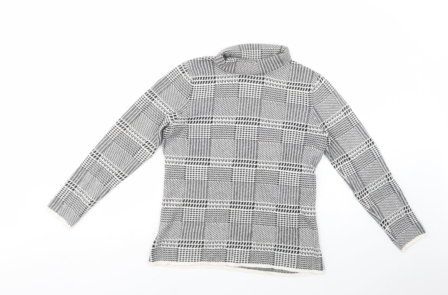 Viyella Womens Black Roll Neck Geometric Cotton Pullover Jumper Size M