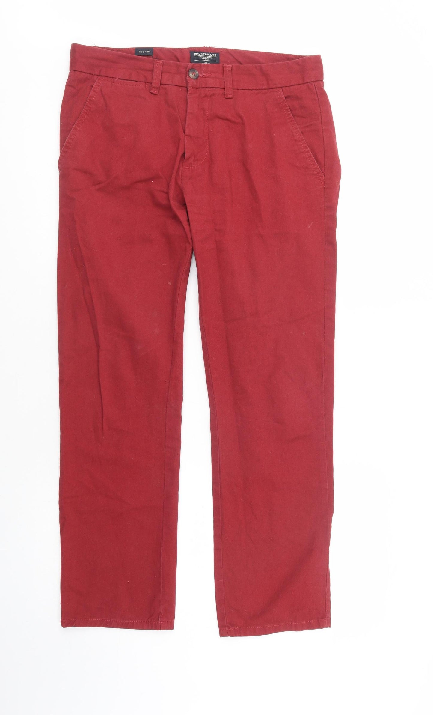 Industrialize Mens Red  Cotton Chino Trousers Size 32 in L31 in Regular Button