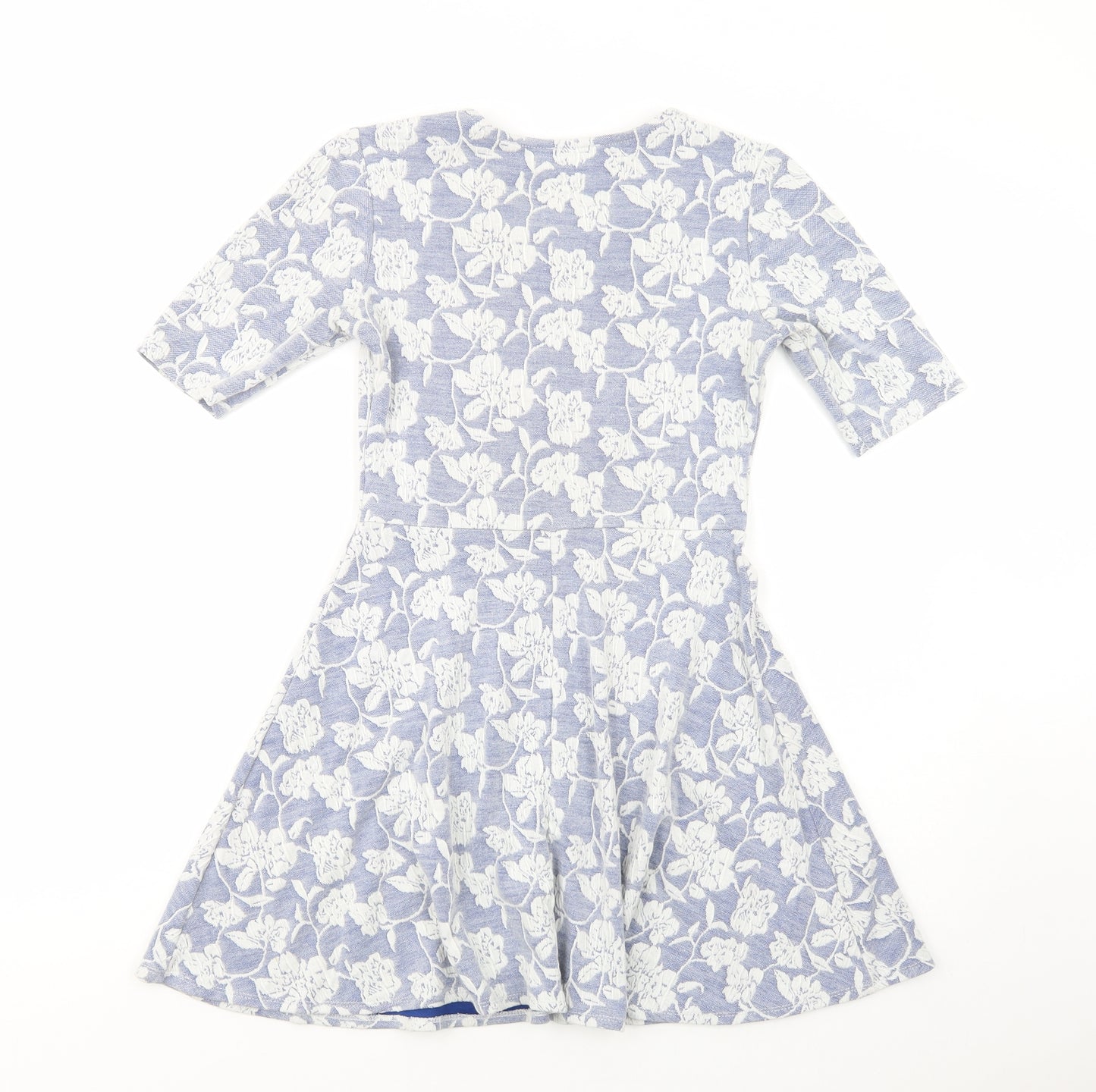 Topshop Womens Blue Floral Polyester Skater Dress  Size 8  Scoop Neck Pullover