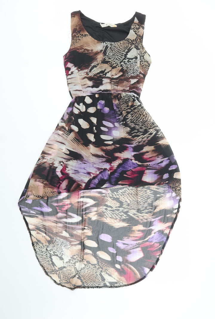Oh My Love Womens Black Animal Print Polyester Tank Dress Size XS Scoop Neck Pullover