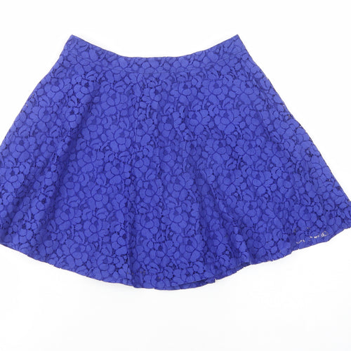 Topshop Womens Blue  Cotton Skater Skirt Size 8   Zip