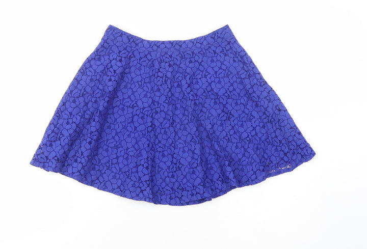 Topshop Womens Blue Cotton Skater Skirt Size 8 Zip