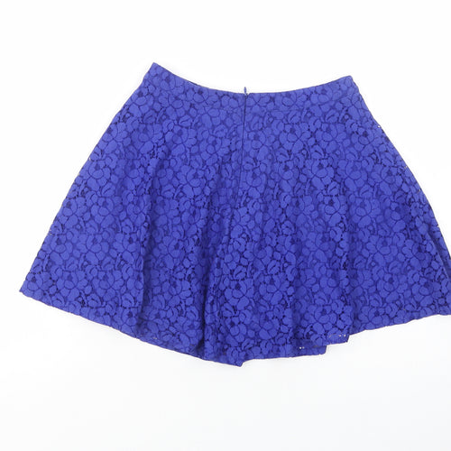 Topshop Womens Blue  Cotton Skater Skirt Size 8   Zip