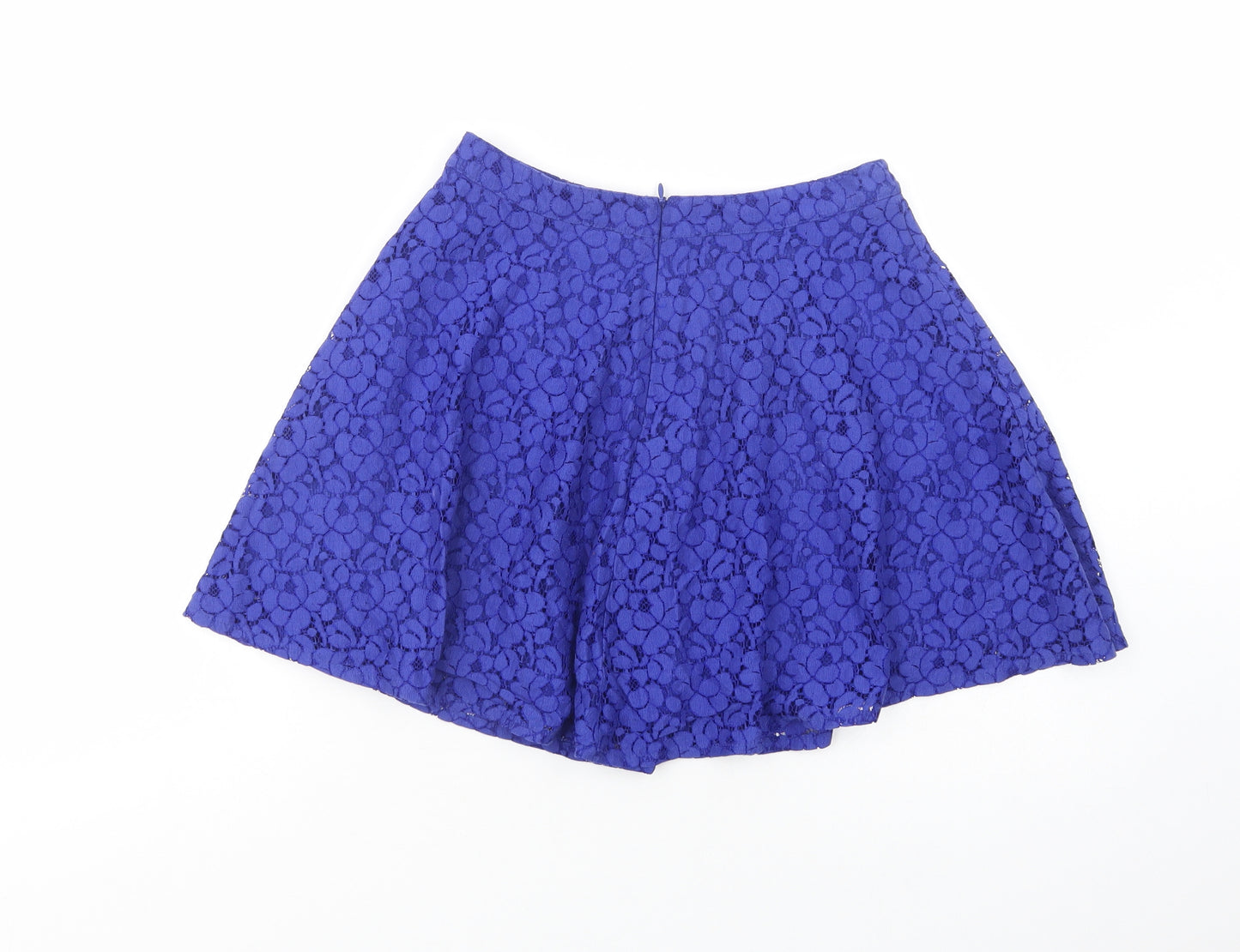 Topshop Womens Blue  Cotton Skater Skirt Size 8   Zip