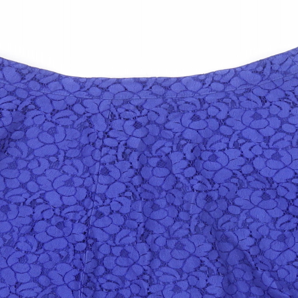 Topshop Womens Blue  Cotton Skater Skirt Size 8   Zip