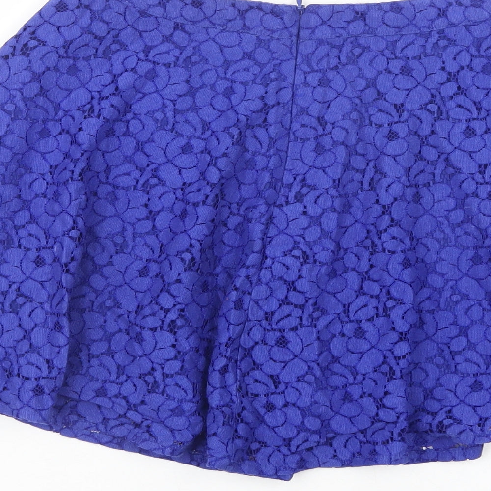 Topshop Womens Blue  Cotton Skater Skirt Size 8   Zip