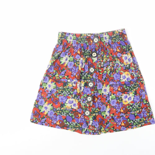 River Island Womens Multicoloured Floral Cotton Mini Skirt Size 6   Button