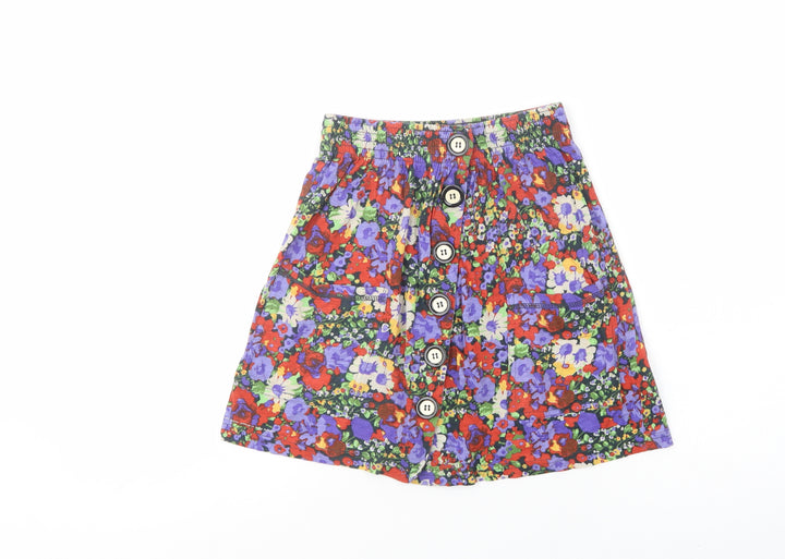 River Island Womens Multicoloured Floral Cotton Mini Skirt Size 6 Button