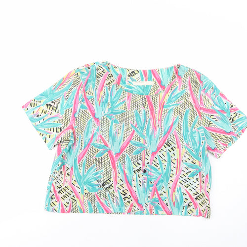Vera & Lucy Womens Multicoloured Floral Polyester Cropped Blouse Size M Boat Neck