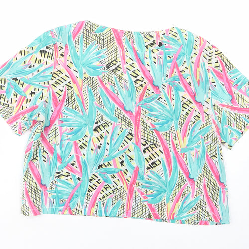 Vera & Lucy Womens Multicoloured Floral Polyester Cropped Blouse Size M Boat Neck