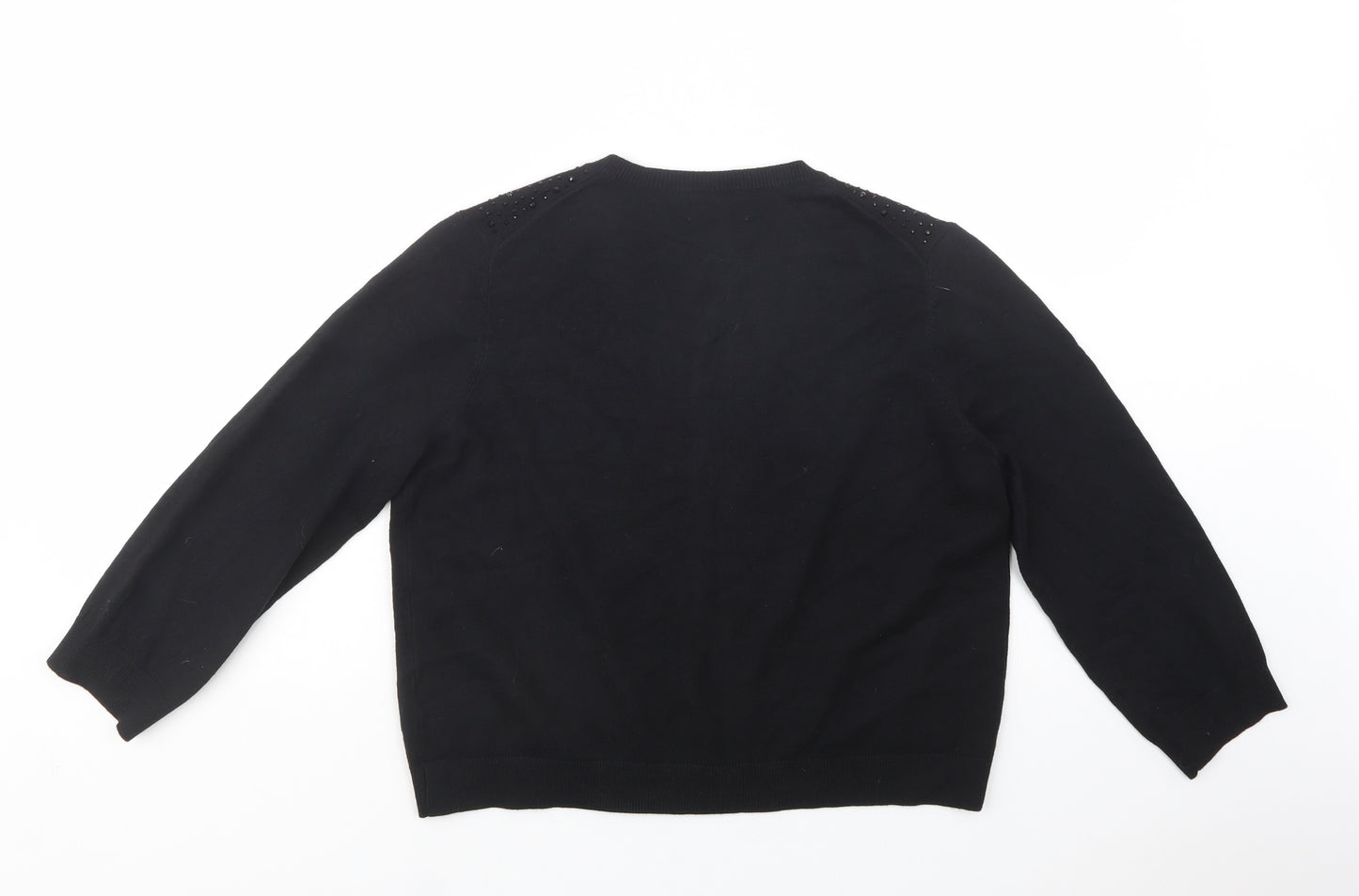 Soon Womens Black Crew Neck  Viscose Cardigan Jumper Size 14