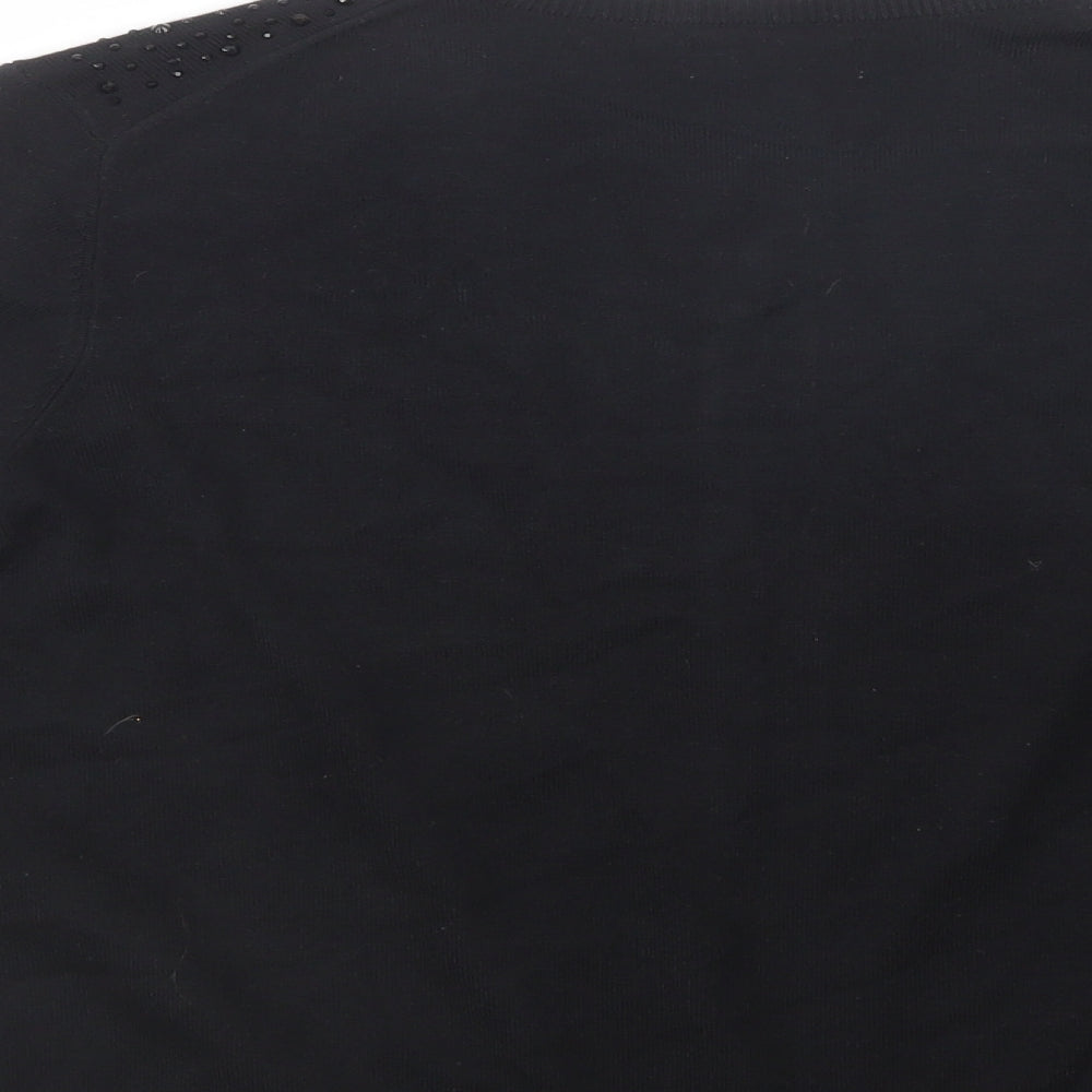 Soon Womens Black Crew Neck  Viscose Cardigan Jumper Size 14