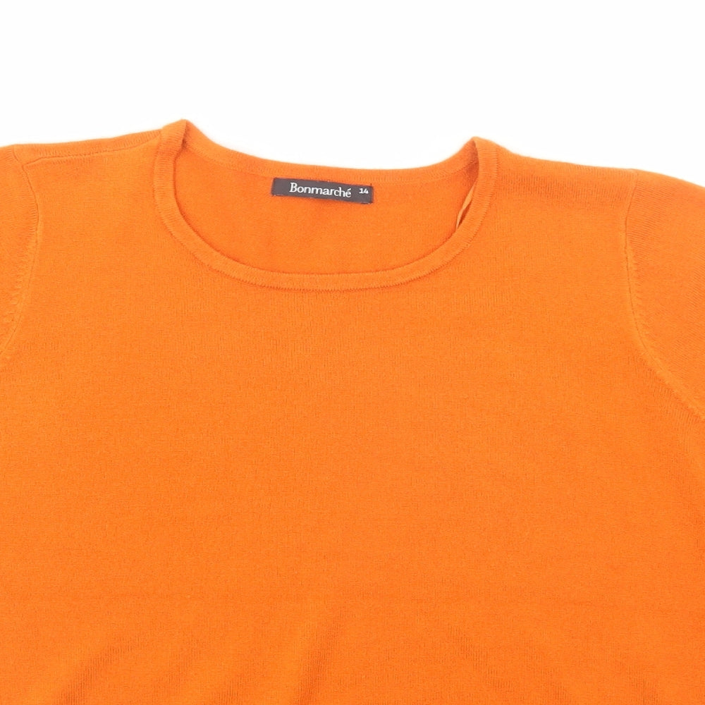 Bonmarché Womens Orange Crew Neck  Acrylic Pullover Jumper Size 14