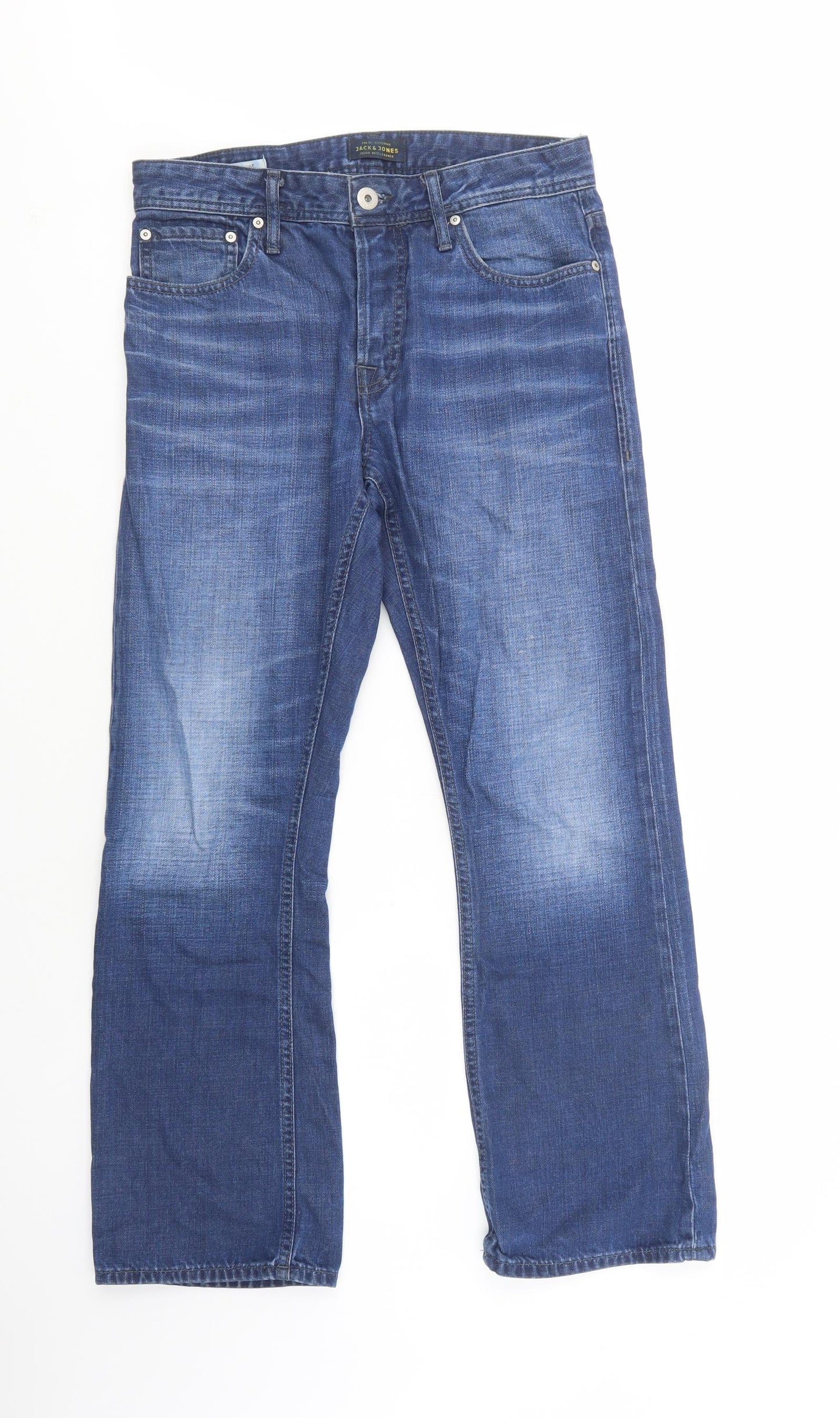 JACK & JONES Mens Blue  Cotton Bootcut Jeans Size 30 in L30 in Regular Button