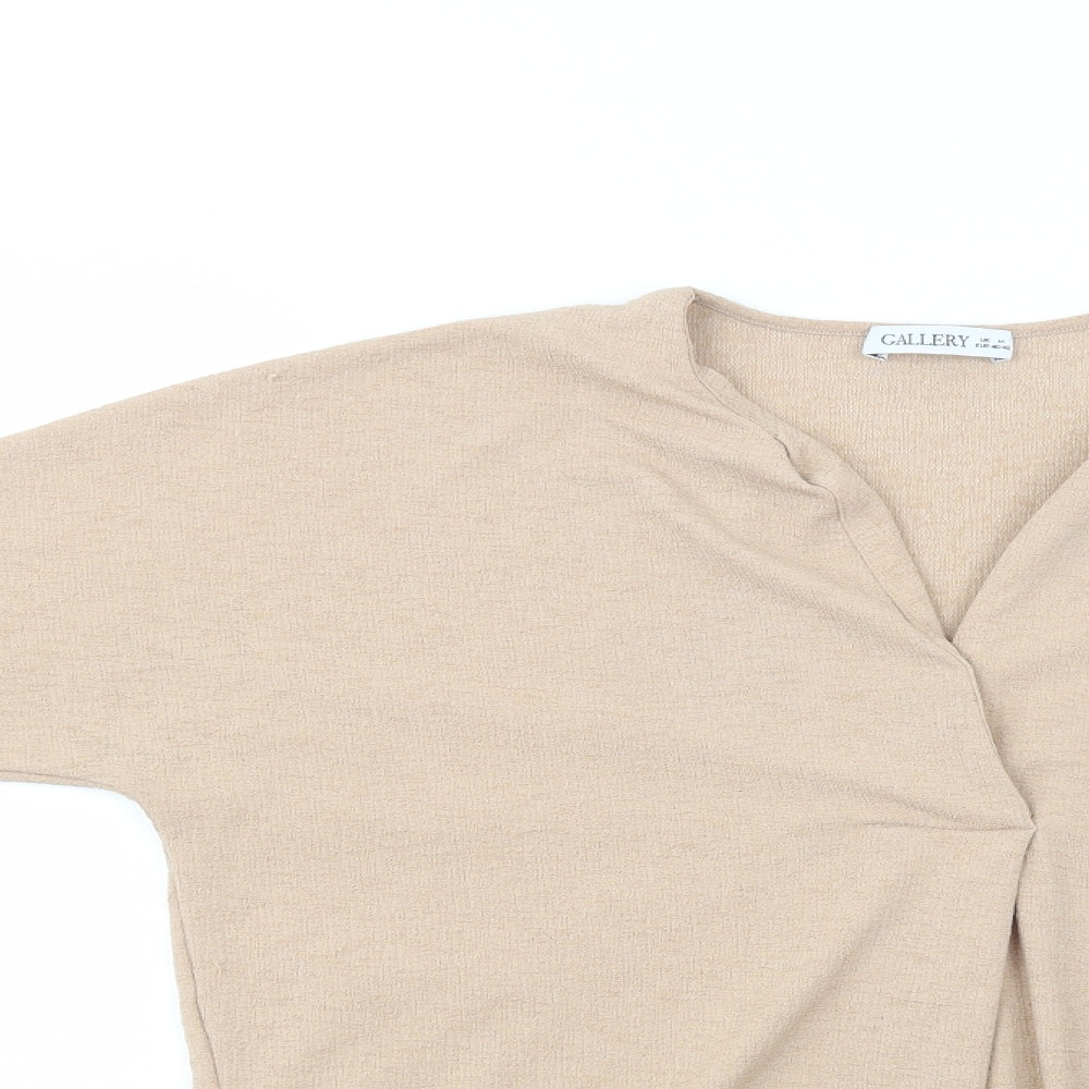 Gallery Womens Beige  Polyester Basic Blouse Size M V-Neck