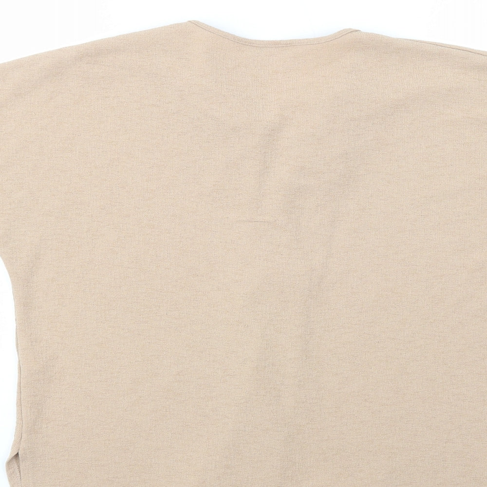 Gallery Womens Beige  Polyester Basic Blouse Size M V-Neck