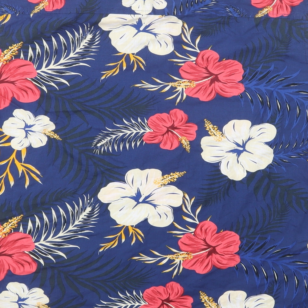 Primark Mens Blue Floral Cotton  Button-Up Size S Collared Button