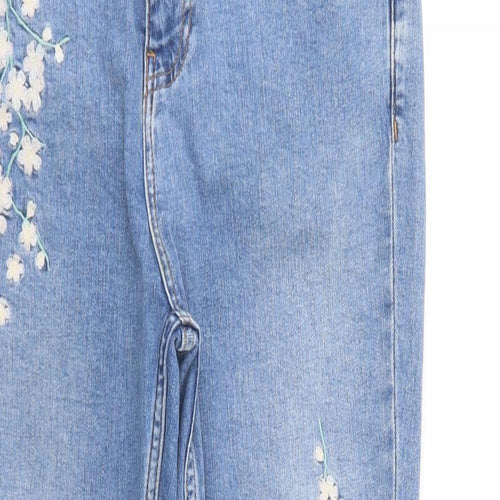 New Look Womens Blue Floral Cotton Skinny Jeans Size 12 L26 in Regular Button