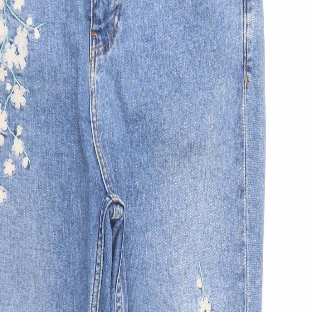 New Look Womens Blue Floral Cotton Skinny Jeans Size 12 L26 in Regular Button