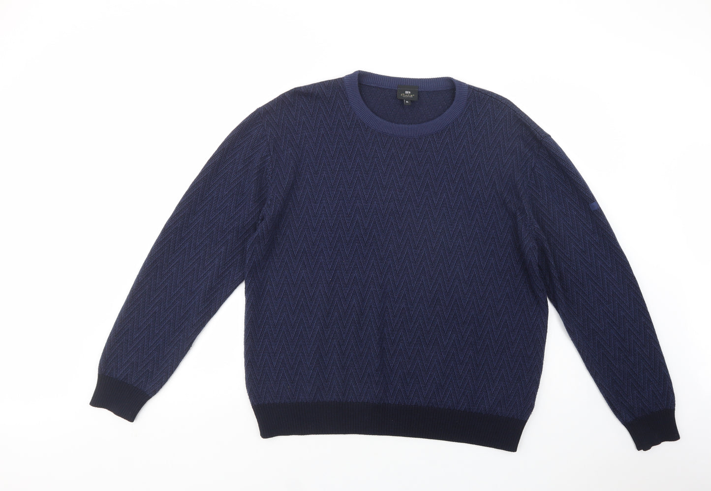 DG's Mens Blue Crew Neck Geometric Wool Pullover Jumper Size XL