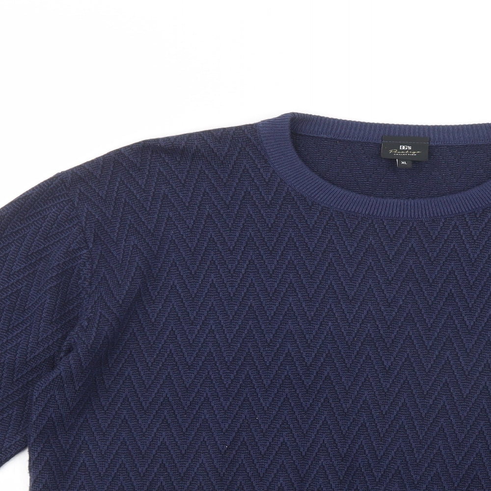 DG's Mens Blue Crew Neck Geometric Wool Pullover Jumper Size XL