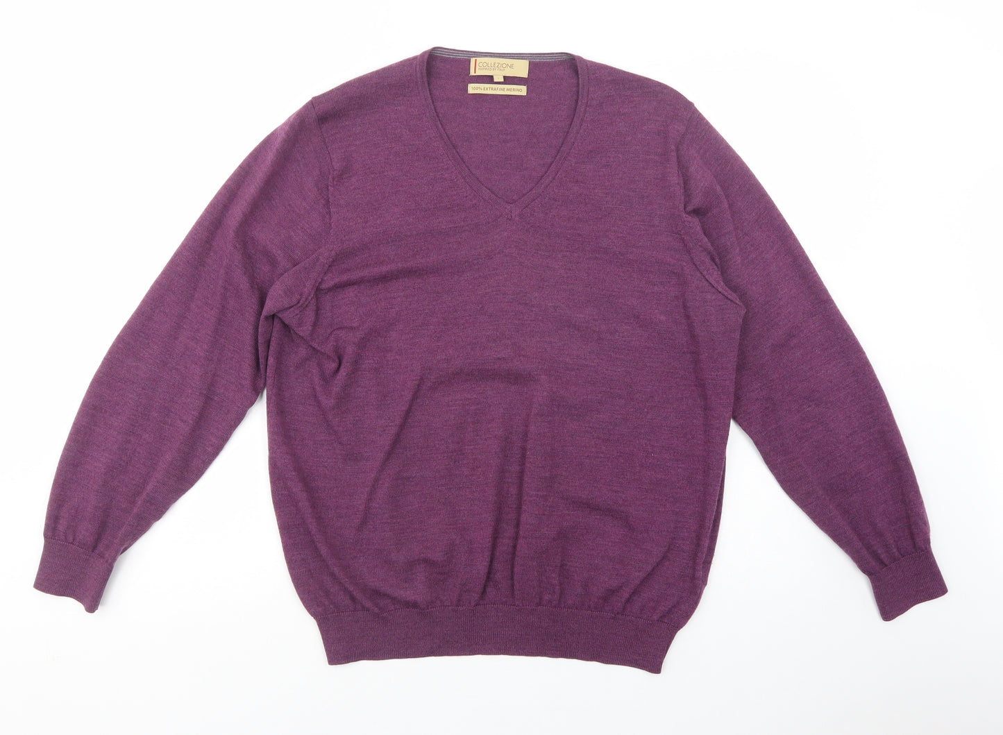 Marks and Spencer Mens Purple V-Neck  Wool Pullover Jumper Size L