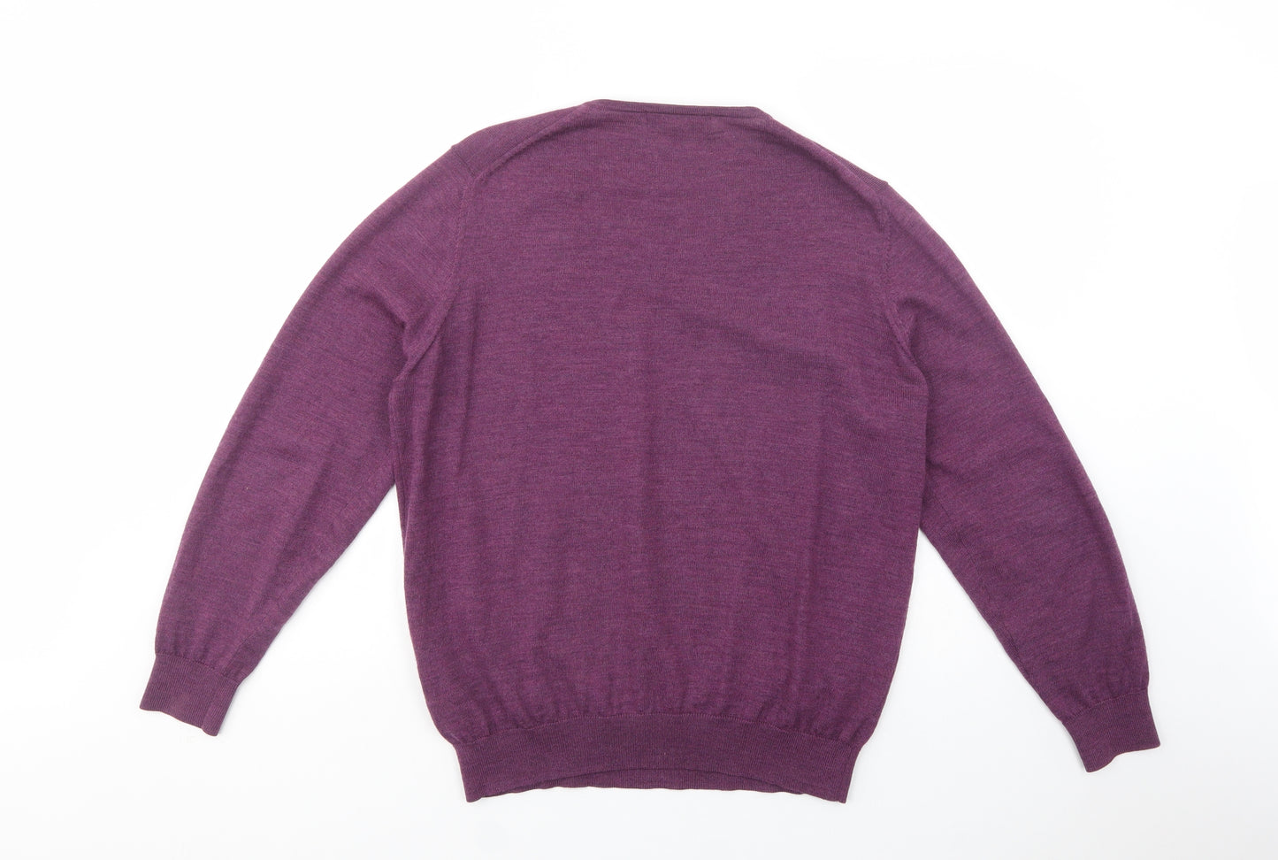 Marks and Spencer Mens Purple V-Neck  Wool Pullover Jumper Size L